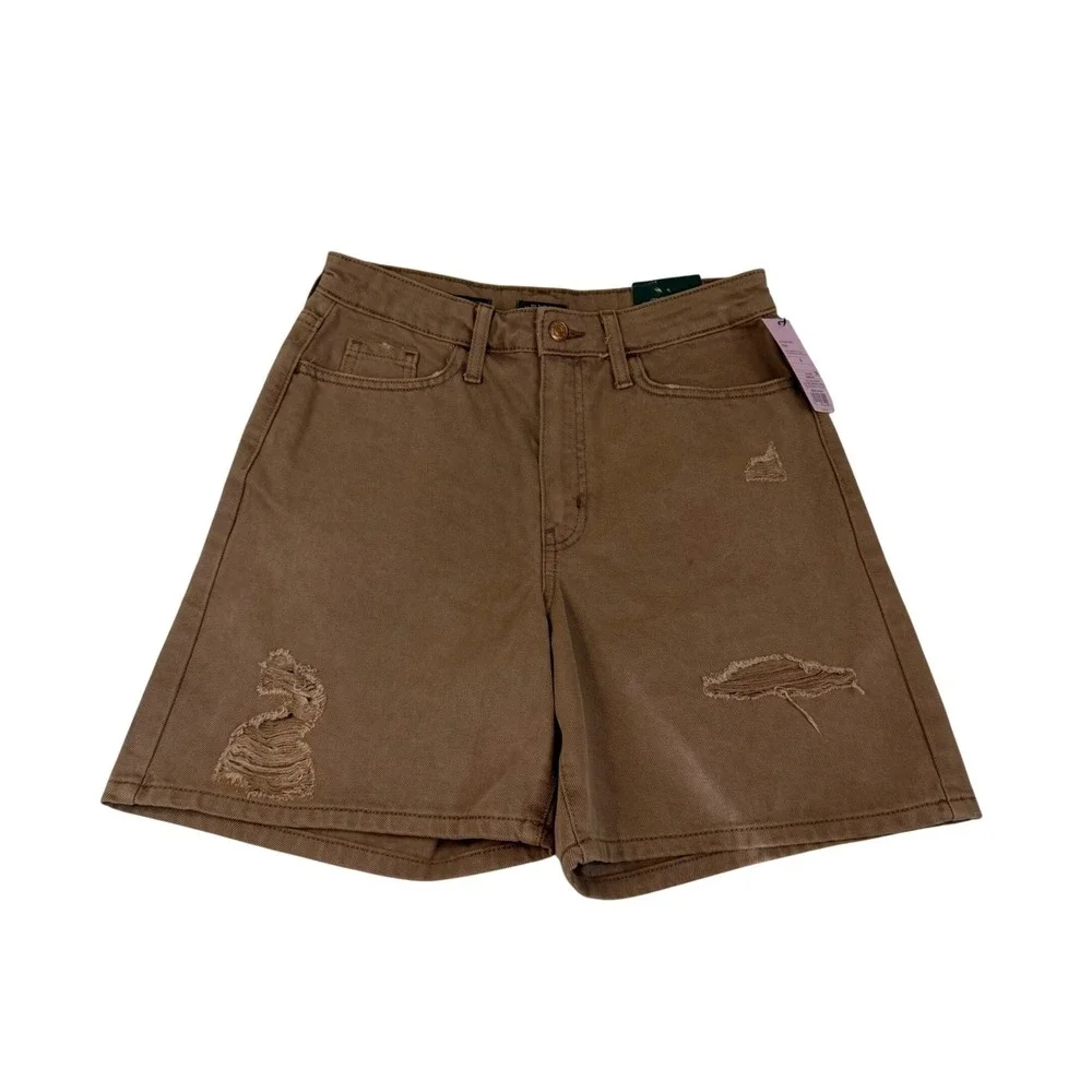 Wild Fable Highest Rise Bermuda Shorts Brown Distressed Denim Womens 4/27 New